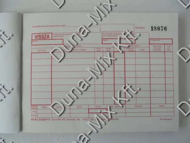Készlet-visszavét. bizonylat 25x4 lapos 8 tétel
